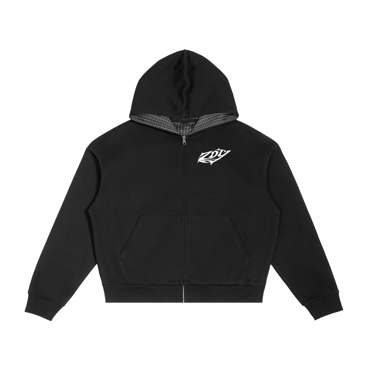 Black Check Zip Hoodie